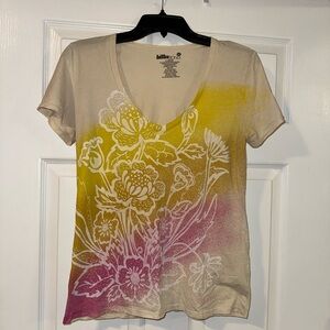 Billabong Women's Short Sleeve Floral Size L Soft Tee - Yellow, Cream & Pink 🩷